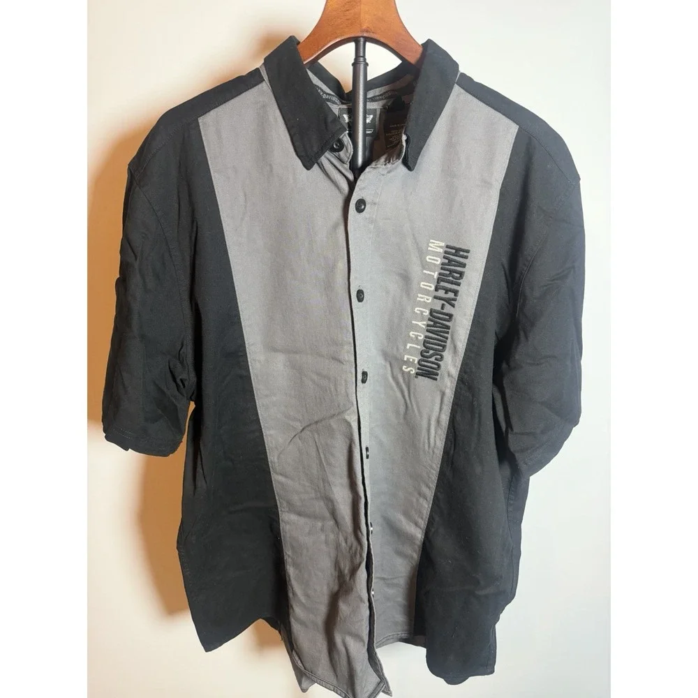 Harley Davidson Men's XL Garage Shirt Stitched Badge Shield Logo Black Gray